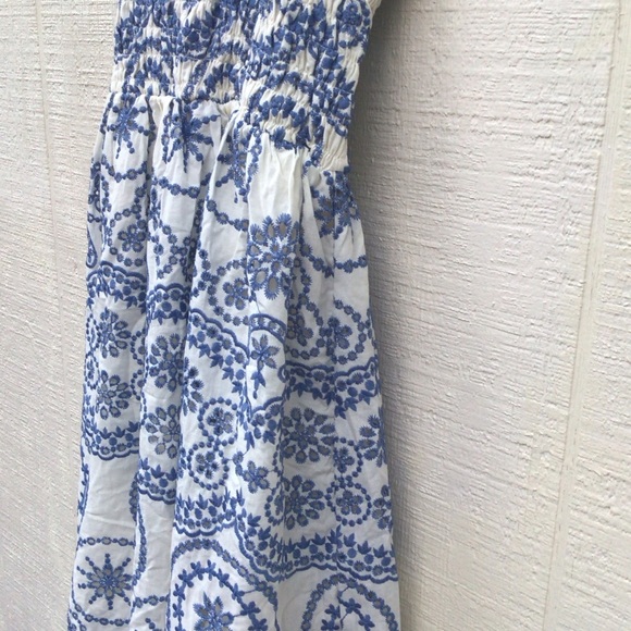 Zara Openwork embroidered floral eyelet Blue and White ruffle sleeves Maxi Dress - Picture 10 of 16